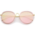 thumbnail image 2 of zeroUV Unisex Modern Arched Bridge Slim Temple Colored Mirror Flat Lens Round Sunglasses 52mm (Pink-Gold / Pink Mirror) - 52mm, 2 of 5