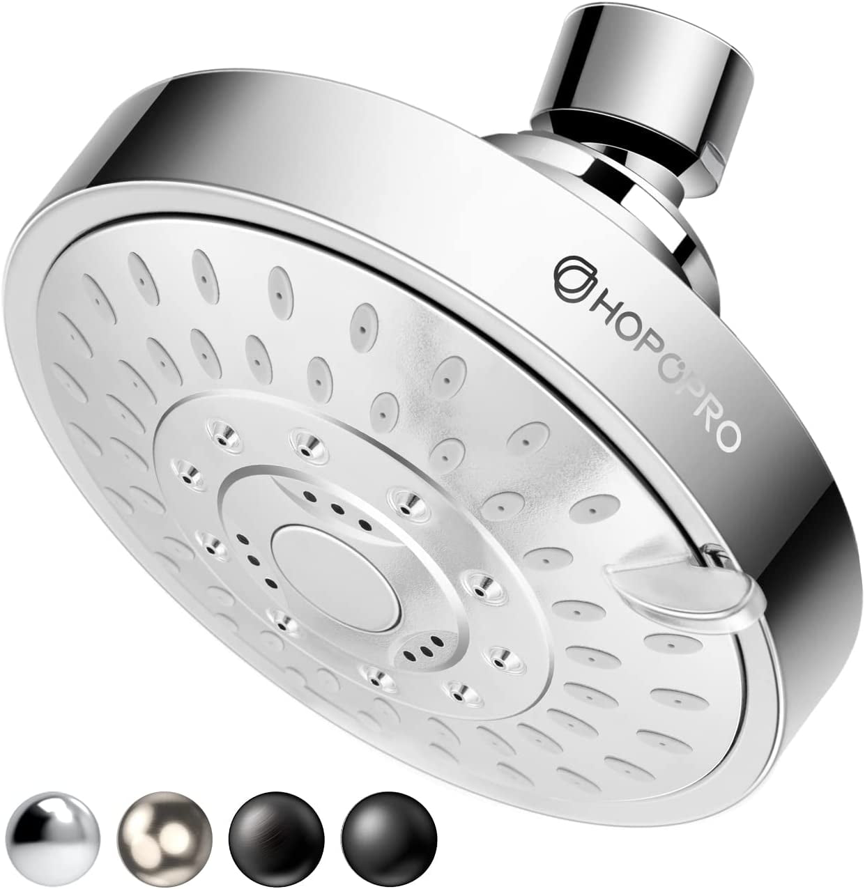 HOPOPRO High Pressure Shower Head 5 Settings Fixed Showerhead 4.1 Inch