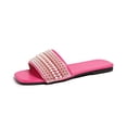 thumbnail image 4 of Narveanno Women's Pearl Decor Square Toe Sandals Leather Open Toe Flat Slip On Slides Hot Pink 9.5, 4 of 7