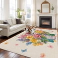 thumbnail image 4 of Rectangle Rug 5x8ft Area Rug, Spring Lavender Daisy in Vase Area Rugs for Living Room Bedroom, Retro Butterflies on Linen Floor Mat Non-Slip Non-Shedding Carpet Indoor Accent Rugs, 4 of 9