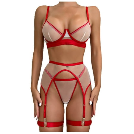 

Womens Lingerie Ladies Lingerie Bra Panty Garter Three Piece Set