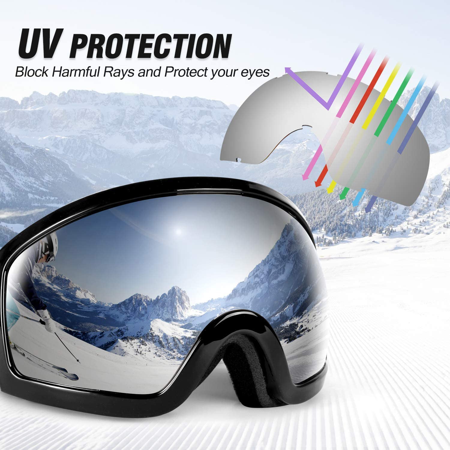 Adult Windproof Skiing Snowmobile Snowboard GOGGLES Anti-fog UV Snow Ski Glasses 