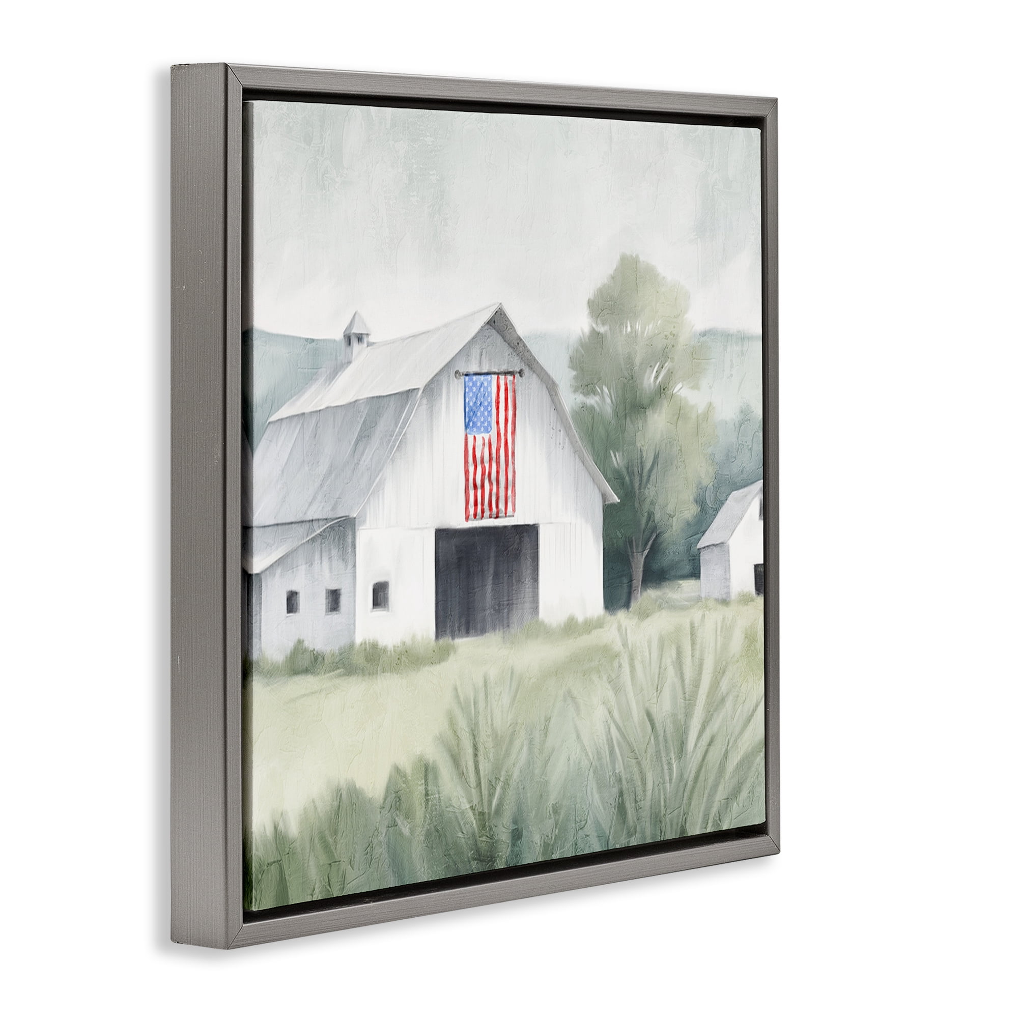 Stupell Industries Home USA Flag Barn Gray Framed Floater Canvas Wall Art, design by Kim Allen