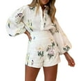 thumbnail image 2 of (clearance Sale)MSJUHEG Two Piece Sets Shirts for Women Linen Pants Molilove Womens 2 Piece Outfit Long Sleeve Button Down Shirt and Shorts Tracksuit Set Lounge Sets White L, 2 of 5