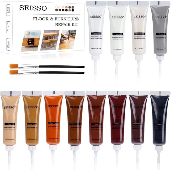 SEISSO Wood Filler 12 Color, Wood Repair Filler Kit Furniture Touch Up Fillers for Scratches, Cratches, Stains on Hardwood Floor, Laminate, Door, Cabinet, Table,14 pcs