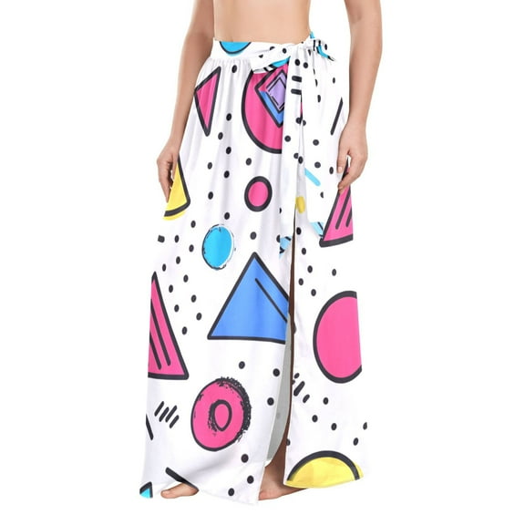 FORMRS Womens Beach Sarong Semi-Sheer Bikini Wrap Skirt Swimsuit Cover-ups, Red Retro Pattern