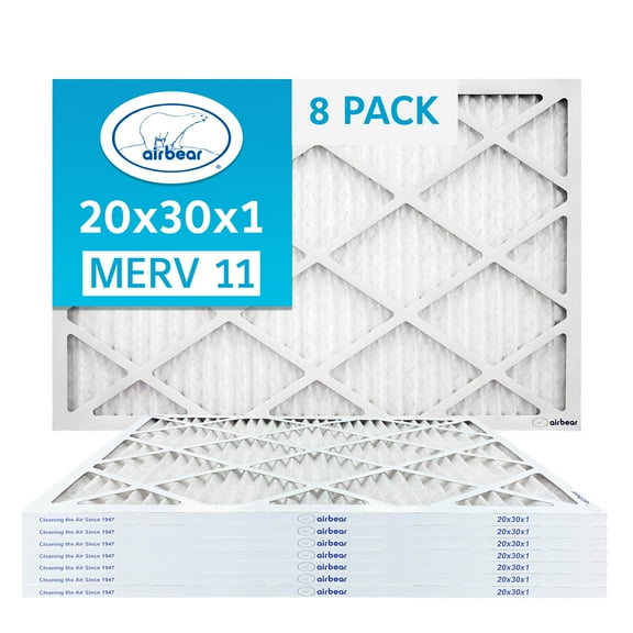 20x30x1 Air Filter MERV 11 (8-Pack) TRION Air Bear Pleated HVAC Air Filters Replacement (Actual Size 19.5 x 29.5 x .75)