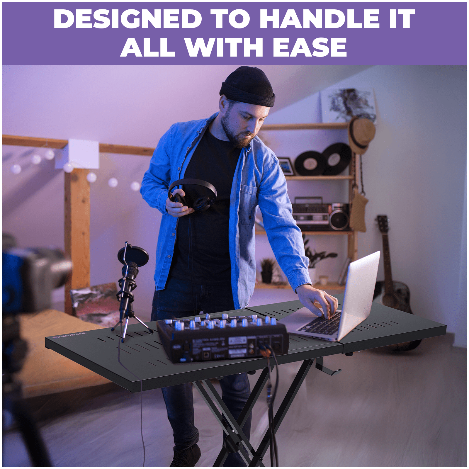 Liquid Stands Expandable DJ Table Stand Portable Audio Mixer Stand - DJ Stand for Laptop & Controller - Midi Keyboard Stand & Synth Stand - DJ Booth Portable X Style Keyboard Stand & Tabletop DJ Desk