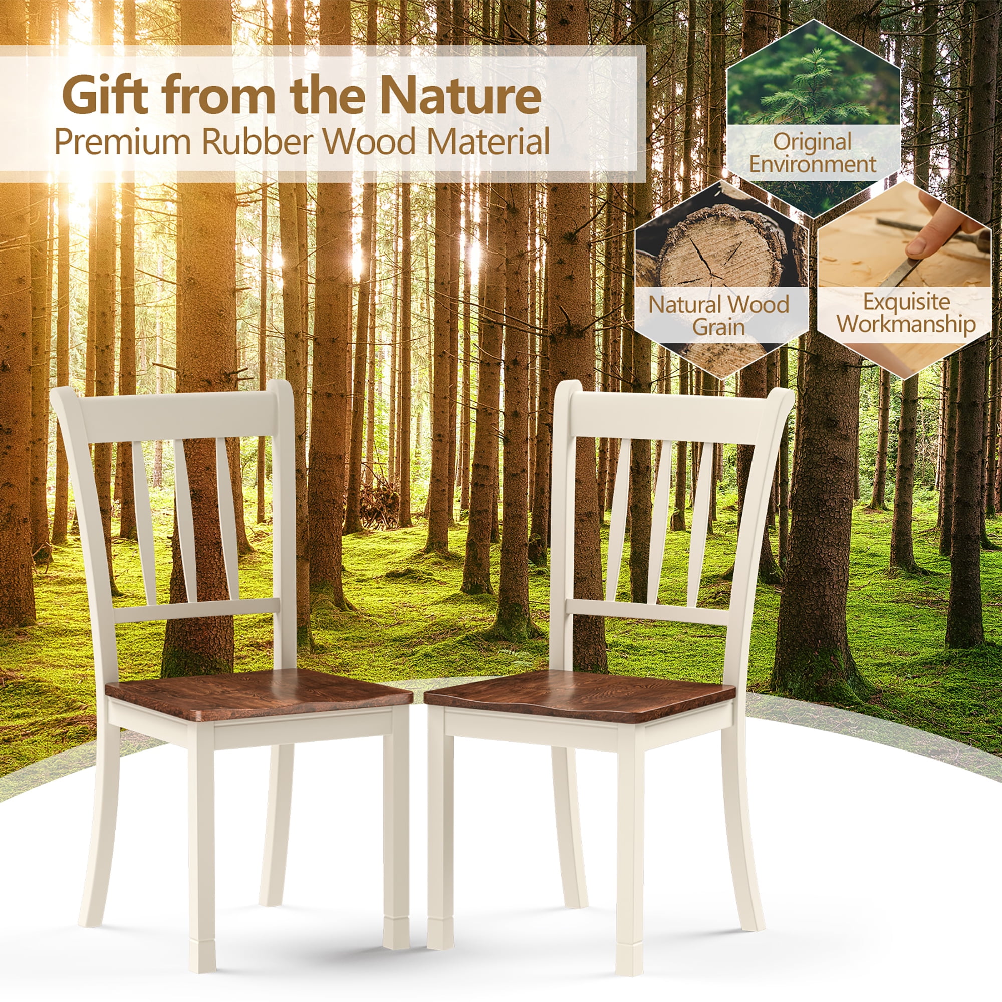 Costway Set of 2 Wood Dining Chair High Back Kitchen Whitesburg Side Chair BlackWhite