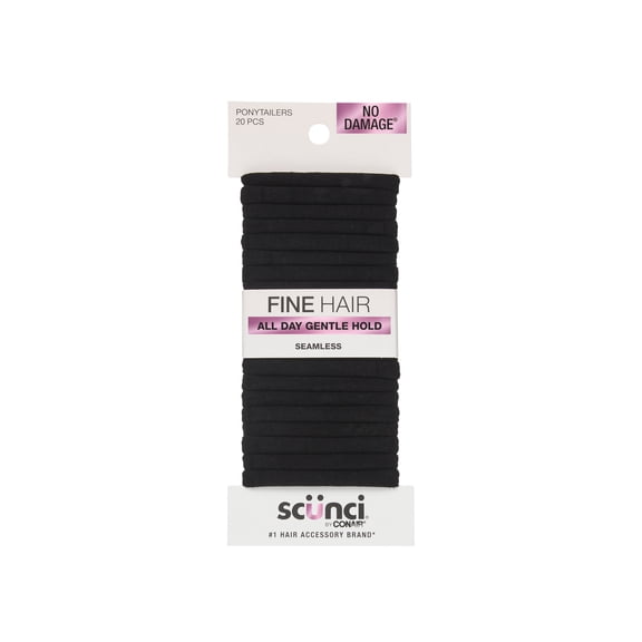 Scunci No Damage Hosiery Ponytail Hair Ties, Black, 20 Count
