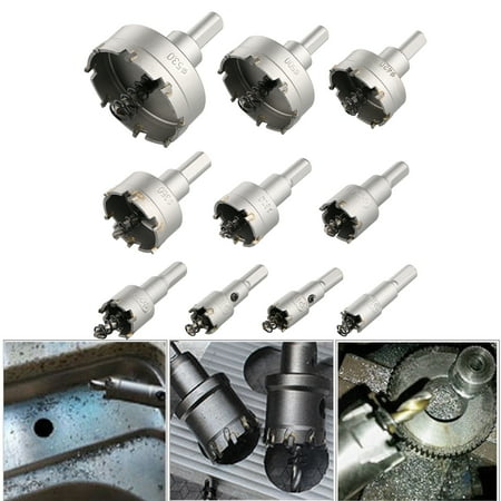 - 10-pack Carbide Tip TCT Hole Saw Cutter Drill Bit Set for Steel Metal Alloy 16-53mm