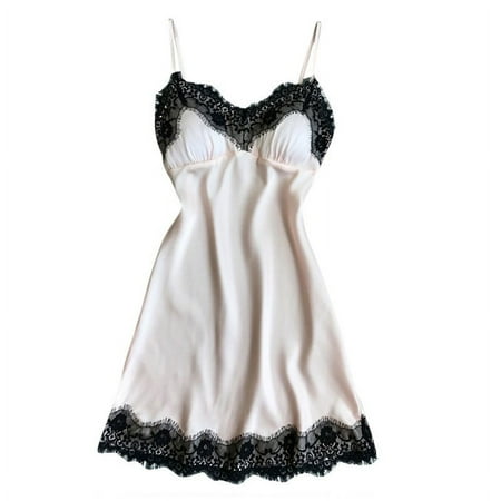 Women Lace Satin Silk Babydoll Lingerie Nightdress V Neck Pajama Sleepwear