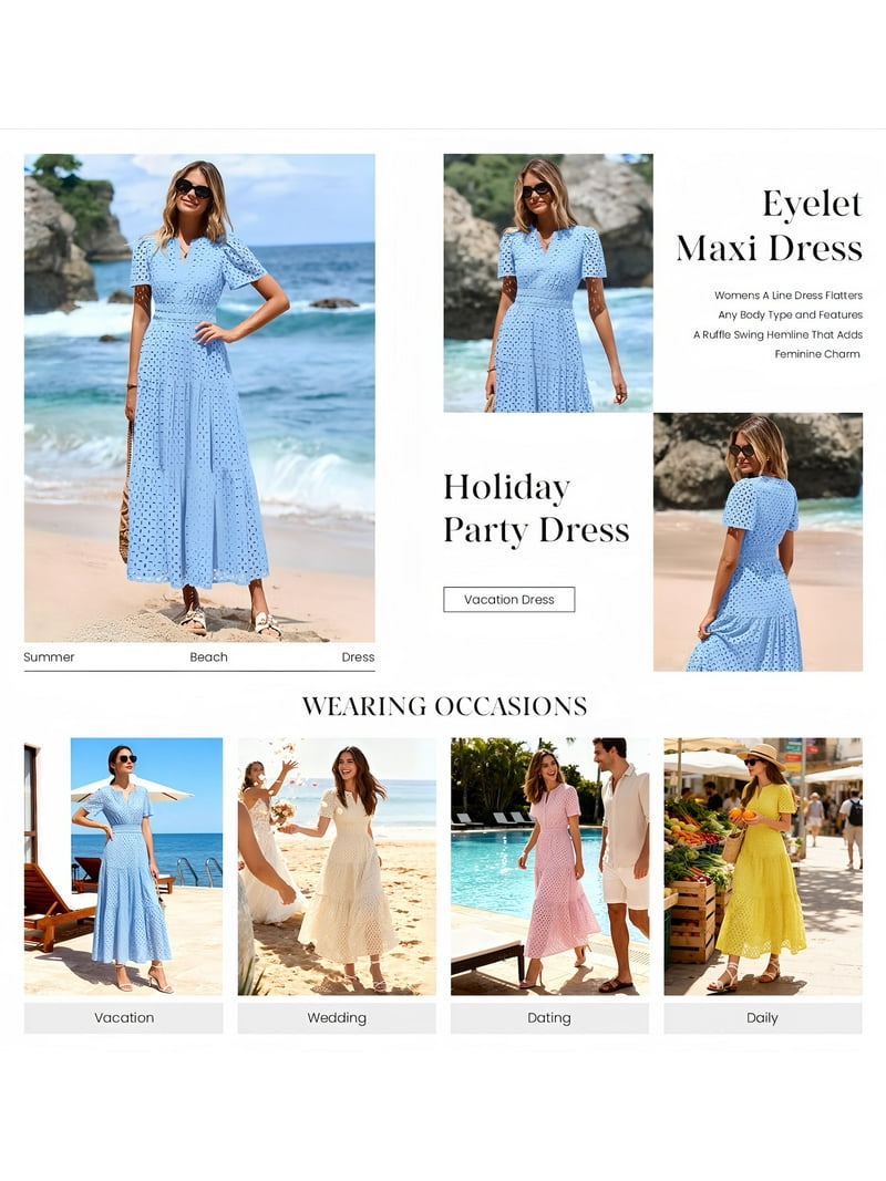 PRETTYGARDEN Womens 2025 Summer Maxi Dress Short Sleeve V Neck Hollow Out Eyelet A Line Long Flowy Beach Vacation Dresses PRETTYGARDEN Womens 2025 Summer Maxi Dress Short Sleeve V Neck Hollow Out Eyelet A Line Long Flowy Beach Vacation Dresses