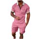 thumbnail image 1 of Mens Casual Pantalones Turndown Cuello Manga Corta Mitad Cremallera Blusa Y Bolsillos Pantalones Traje Deportivo para Diario, 1 of 9