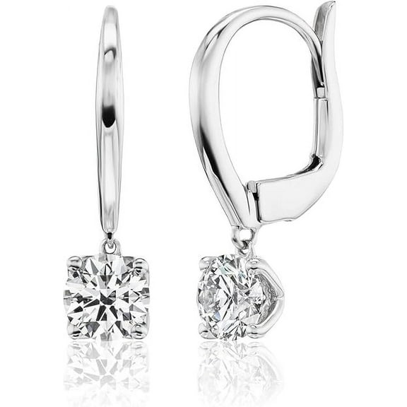 Lab Grown Diamond Dangle Drop Earrings for Women, 1.50 Carat, Round Brilliant Cut, 14K Gold, 4-Prong Set, Leverback, E-F Color, VS1-VS2 Clarity