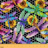 Castle Fairy Flying Dragonfly Fabric by the Yard 5 Yard,Yellow Sunflower Sewing Fabric,Geometric Hexagon Fabric for Sewing,Luxury Teens Bedroom Decor