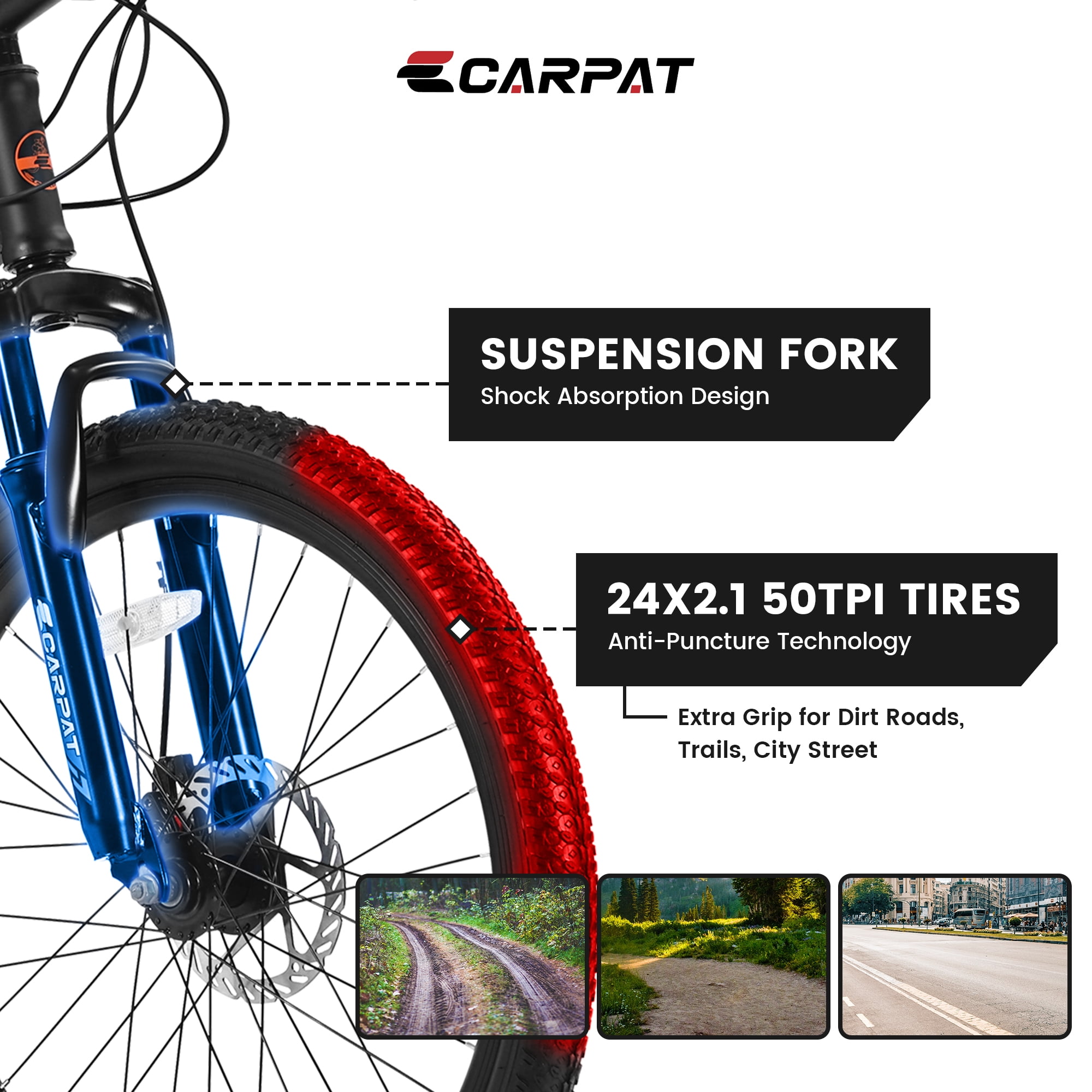 Aukfa 24" Mountain Bike for Teens with Dual Disc Brakes & Shimano 21-Speed, Suspension Fork for Safe All-Terrain Riding,Gray
