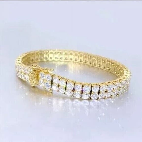 Double Row Tennis Bracelet 8Ct Round Cut Natural Moissanite Diamond in 14K White Gold Plated 14K Yellow Gold Plated