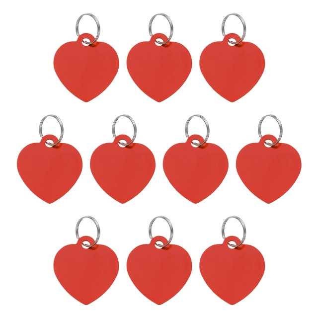Unique Bargains Pet ID Tags, Metal Engraving Tags, Heart-Shape Dog ID Tag, Red Blank Tags with Key Rings, 10 Pack