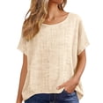 thumbnail image 6 of aohooy Boho Tops for Senior Women Crew Neck Short Sleeve Tshirts Plus Size Gauze Casual Dressy Blouse Boho Summer Loose Fit Tunic Beige,L, 6 of 7