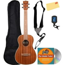 Kala KA-BG Gloss Mahogany Baritone Ukulele - Natural Bundle with Gig Bag, Tuner, Strap, Austin Bazaar Instructional DVD, and Polishing Cloth