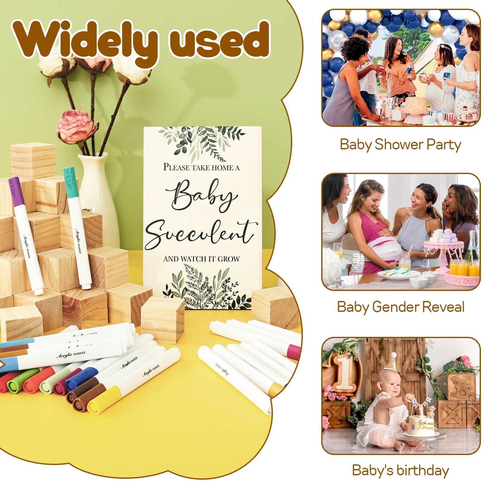 75 Pcs Baby Shower Games Sign Kit Unique Baby Shower Blocks to Decorate Game Kit with 50 Blocks 24 Markers and 1 Sign for Boy and Girl Party