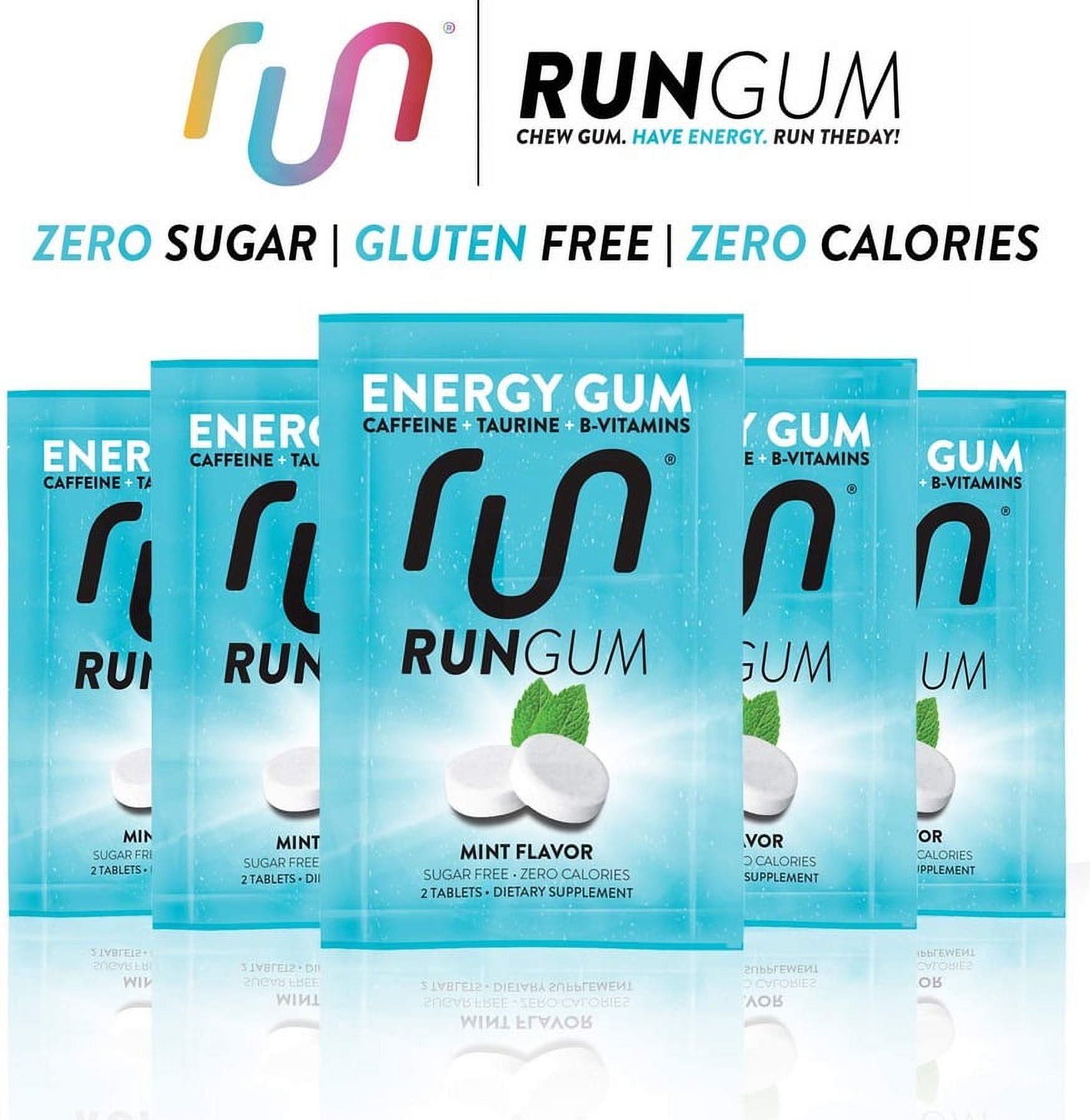 (3 pack) Run Gum Mint Energy Gum 50mg Caffeine Taurine & B-Vitamins per Piece, 2 Pieces