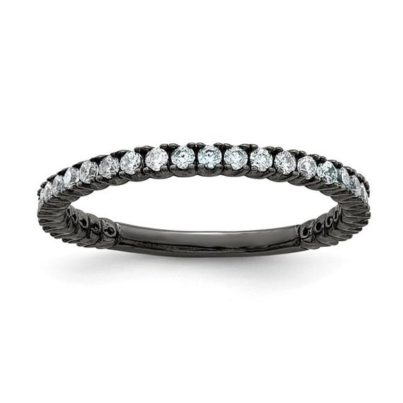 Sterling Silver Ruthenium-Plated 32 Stone CZ Ring, Polished - Size 8
