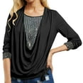 thumbnail image 1 of T-Shirts pour Femmes Manches Longues à Sequins Unis Hauts d'Été Amples Noirs TG, 1 of 4