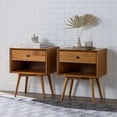 thumbnail image 2 of Walker Edison Table de Chevet en Bois de Pin Massif de Style Mid-Century 2 Pcs Caramel, 2 of 5