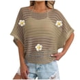 thumbnail image 2 of Taylonsss Womens Crochet Tops Flower Hollow Out Cover Up Short Sleeve Knit Pullover Sweater Summer Beach Cover Up, 2 of 7