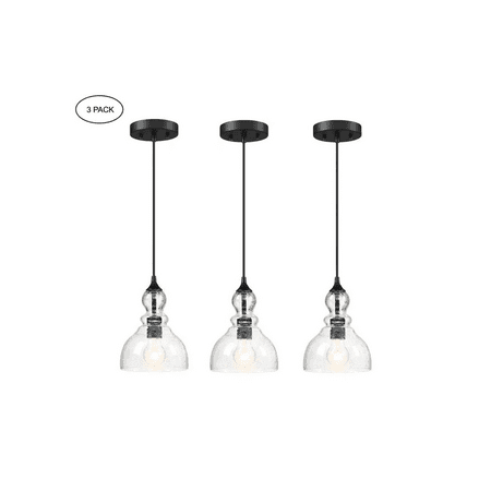 

1-Light Kitchen Island Teardrop Seeded Glass Pendant with Matte Black finish (3-Pack)