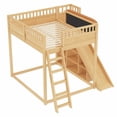 thumbnail image 6 of DRNANLIT Full Size Loft Bed with Upholstered Headboard, Storage Shelves, Ladder & Slide, Natural, 6 of 10