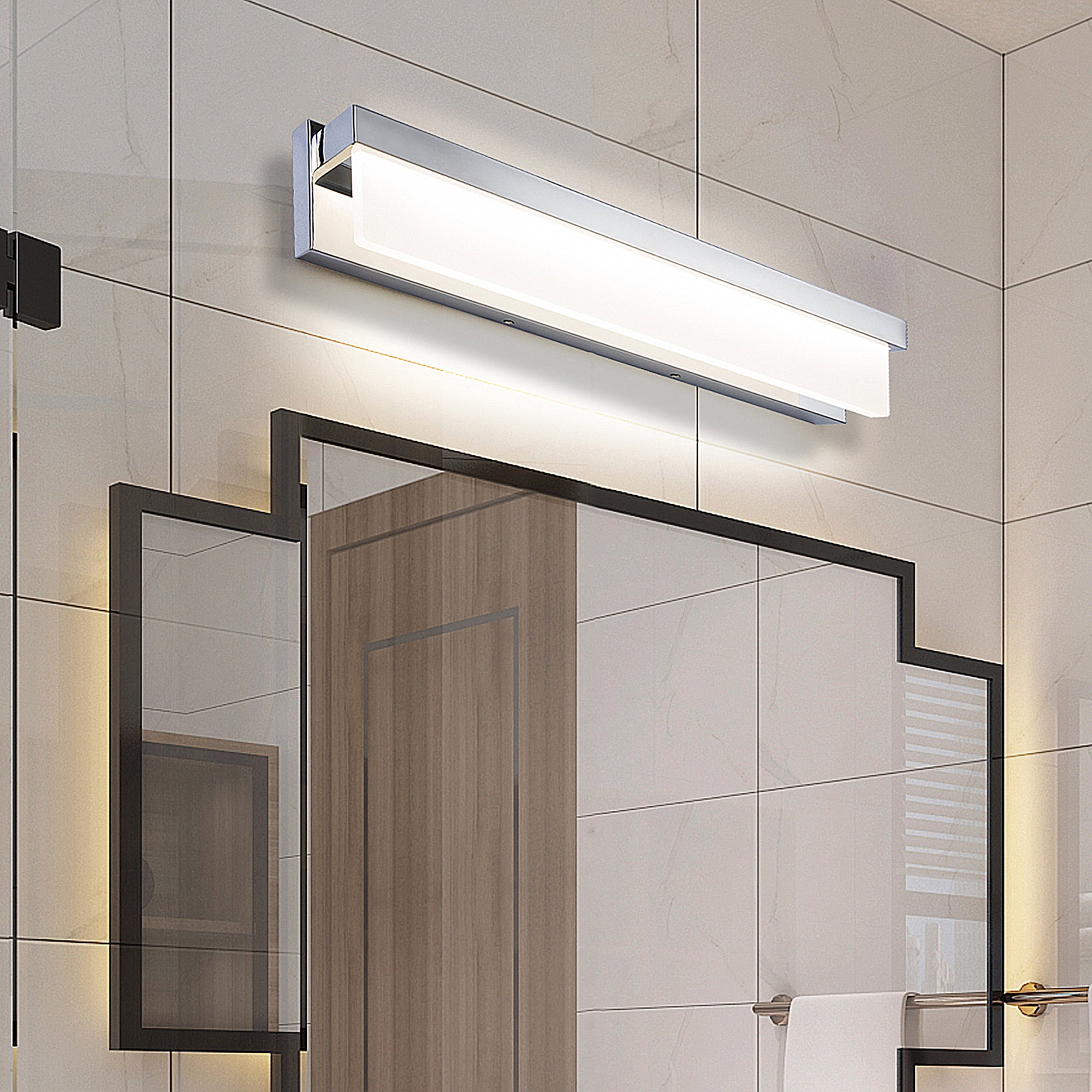 LIGHTINN 24.4" LED Bathroom Vanity Light Fixture Rectangle LED Bath Bar Modern Lighting Bar Bathroom Over Mirror Light (Chrome)