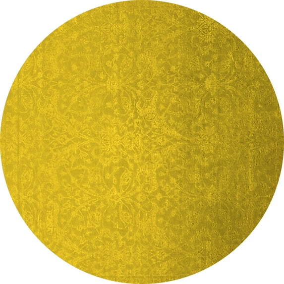 Ahgly Company Machine Washable Indoor Round Oriental Yellow Industrial Area Rugs, 6' Round
