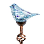 Exhart  Pearlized Hand Blown Glass Bird Solar Powered Garden Stake in Teal, 6 by 31 inches, Metal