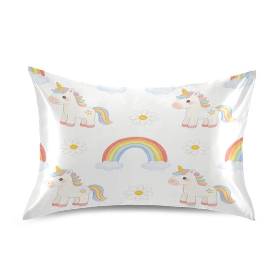Satin Pillow Case Envelope Pillow Covers Standard Size Soft Pillow Cases for Bedroom, White Background Rainbow Printed
