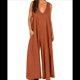 thumbnail image 1 of Mono Informal de Verano para Mujer, Holgado, Sin Mangas, con Cuello en V, Pierna , , Holgado, con Bolsillos. Marrón 01 XL, 1 of 6