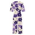 thumbnail image 5 of Sokhug Womens Floral Print V Neck Jumpsuit 3/4 Sleeve Wide Leg Cropped Pants with Pockets Casual Summer Romper, 5 of 5
