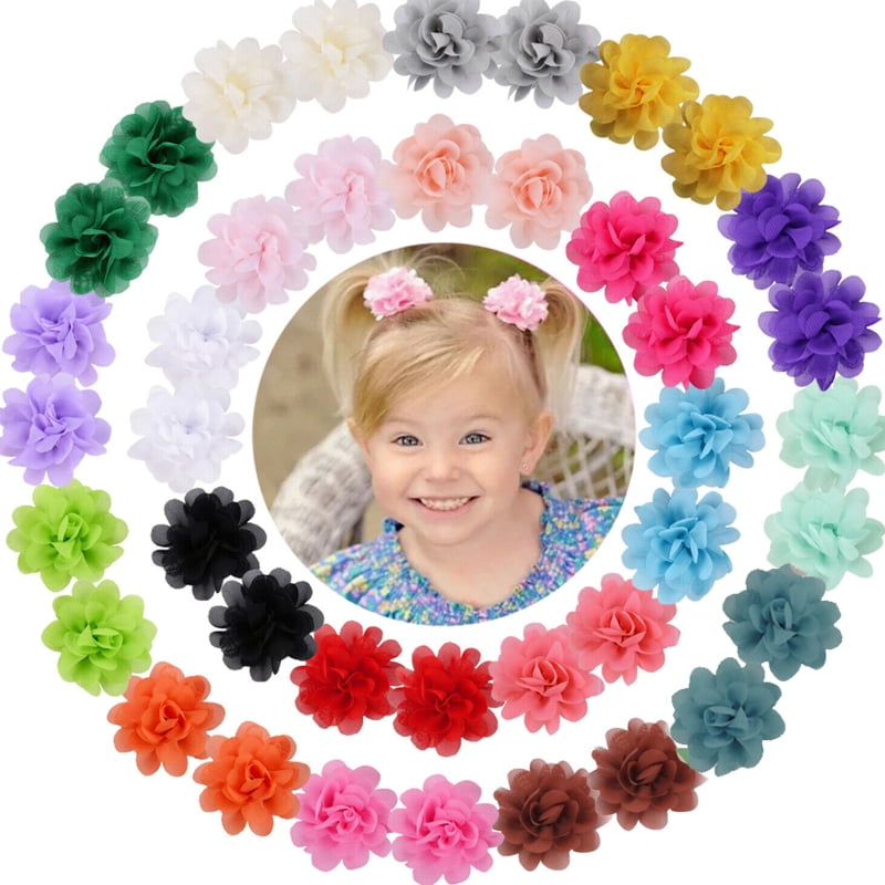 12PCS Baby Girls Bows Chiffon Flower Hair Clip Girls Toddler Babies Hairpin