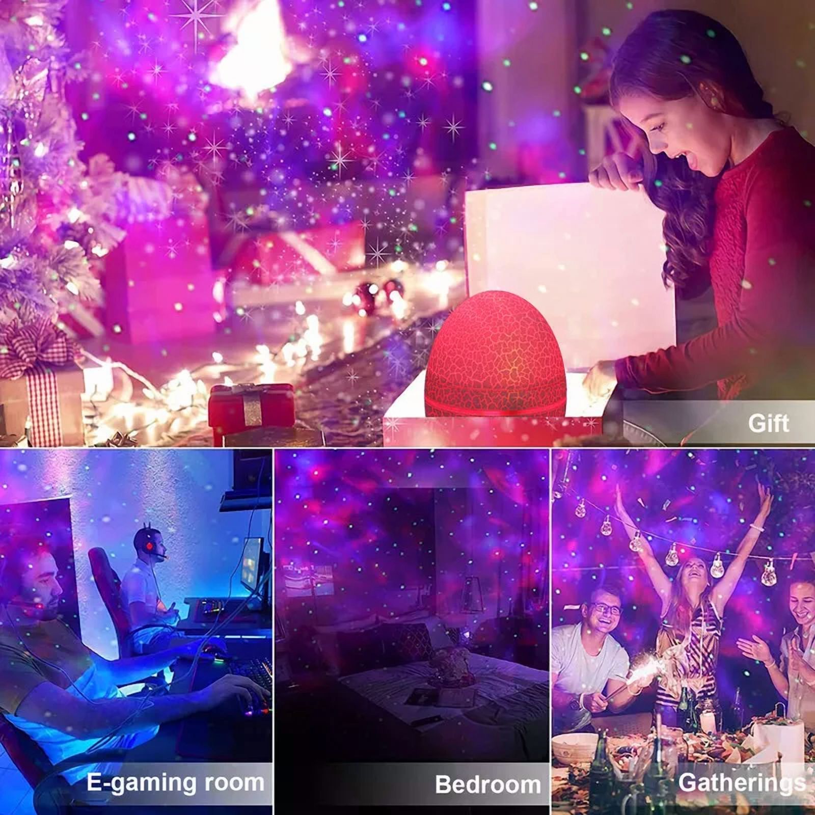 CJC Dinosaur Egg Star Projector LED Galaxy Light with Bt Music&Timer Night Light for Kids