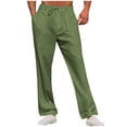thumbnail image 2 of Men's Linen Blend Dress Pants, Flat Front, Durable Twill, Regular Fit, Relaxed Fit,Breathable & Lightweight Business Size 3XL Green, 2 of 8