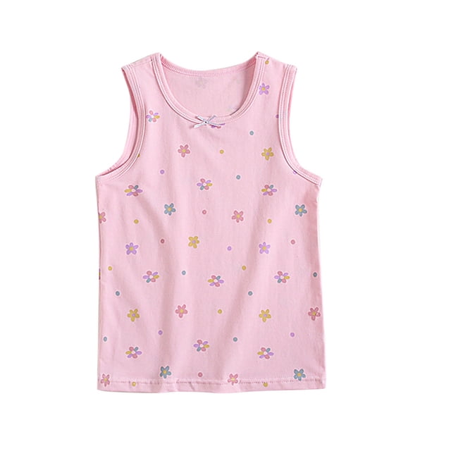 Penkiiy Camisole en Coton pour Filles Sans Manches Débardeur Confortable 3-11 Ans Rose