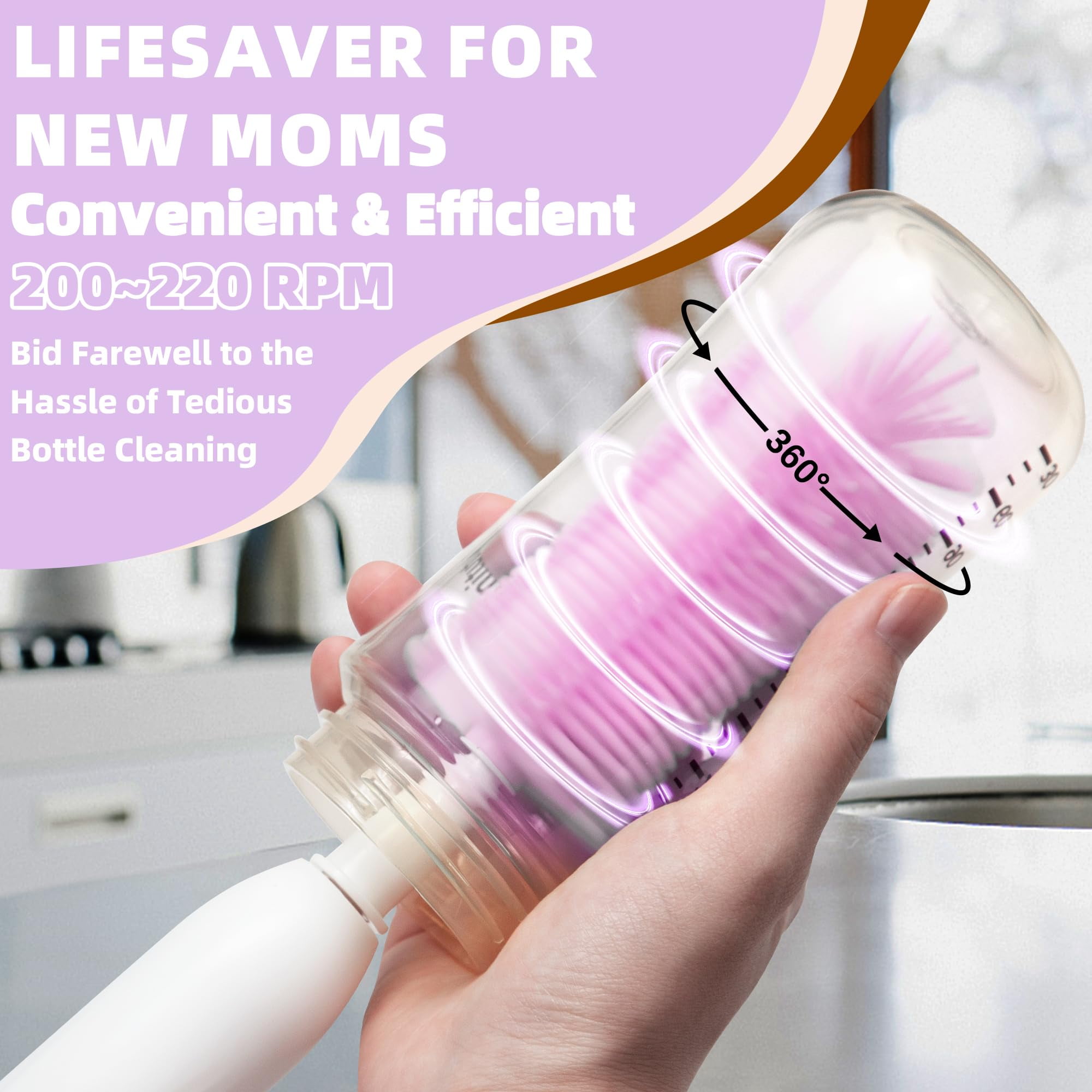 Electric Bottle Brush Cleaner, Portable Rechargable Baby Bottle Brush Kit for Travel with Silicone Nipple & Straw Brush, Drainage Rack, Storage Box, Perfect Essentials Gift for Mom After Birth