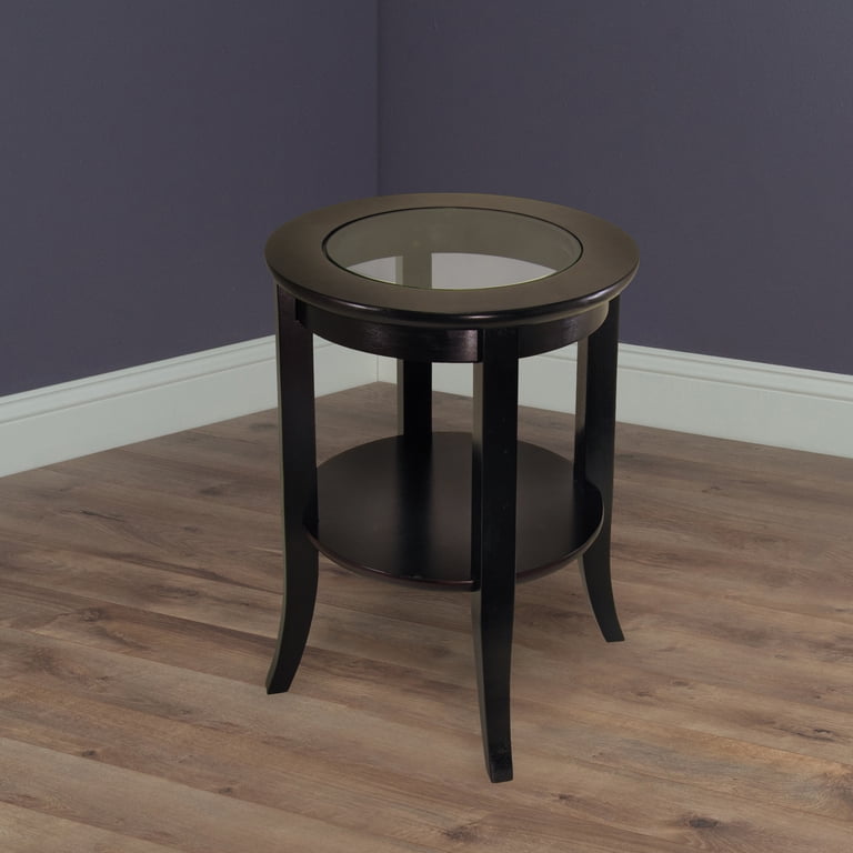 Winsome Genoa Round End Table with Glass Top, Espresso Finish