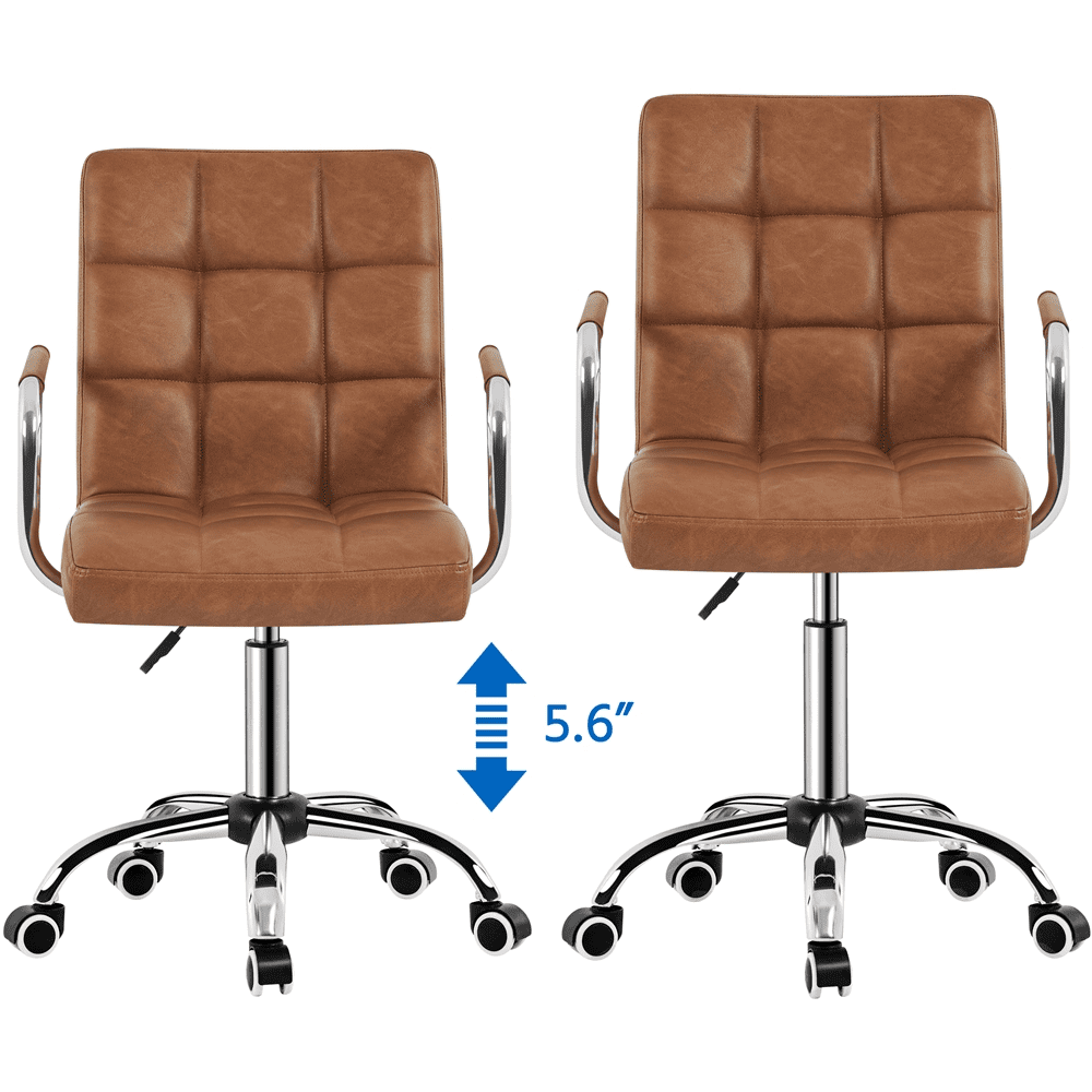 Alden Design Adjustable Faux Leather Mid Back Office Chair with Armrests, Retro Brown