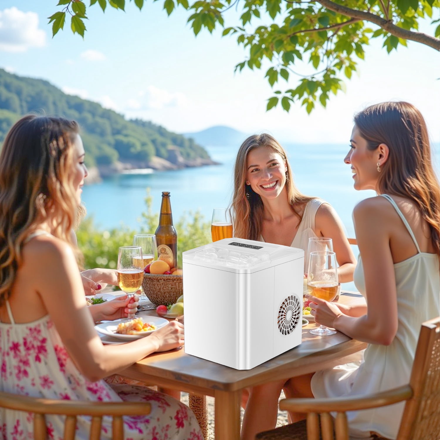 Simenmax Ice Maker, Portable Countertop Icemaker Machine, Self Cleaning Quiet 2 Sizes Bullet Cubes Makers, 9 Cubes in 6 Mins,White
