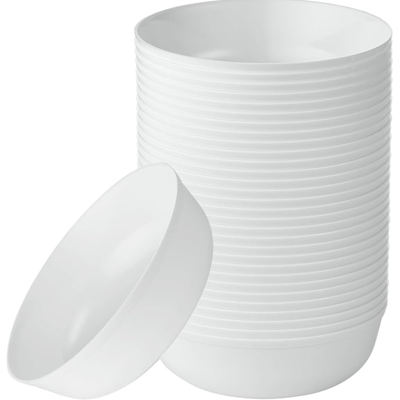 [30 Pack 16 OZ Bowls] Edge Collection White Plastic Party Bowls Premium heavyweight Elegant Disposable Tableware Dishes