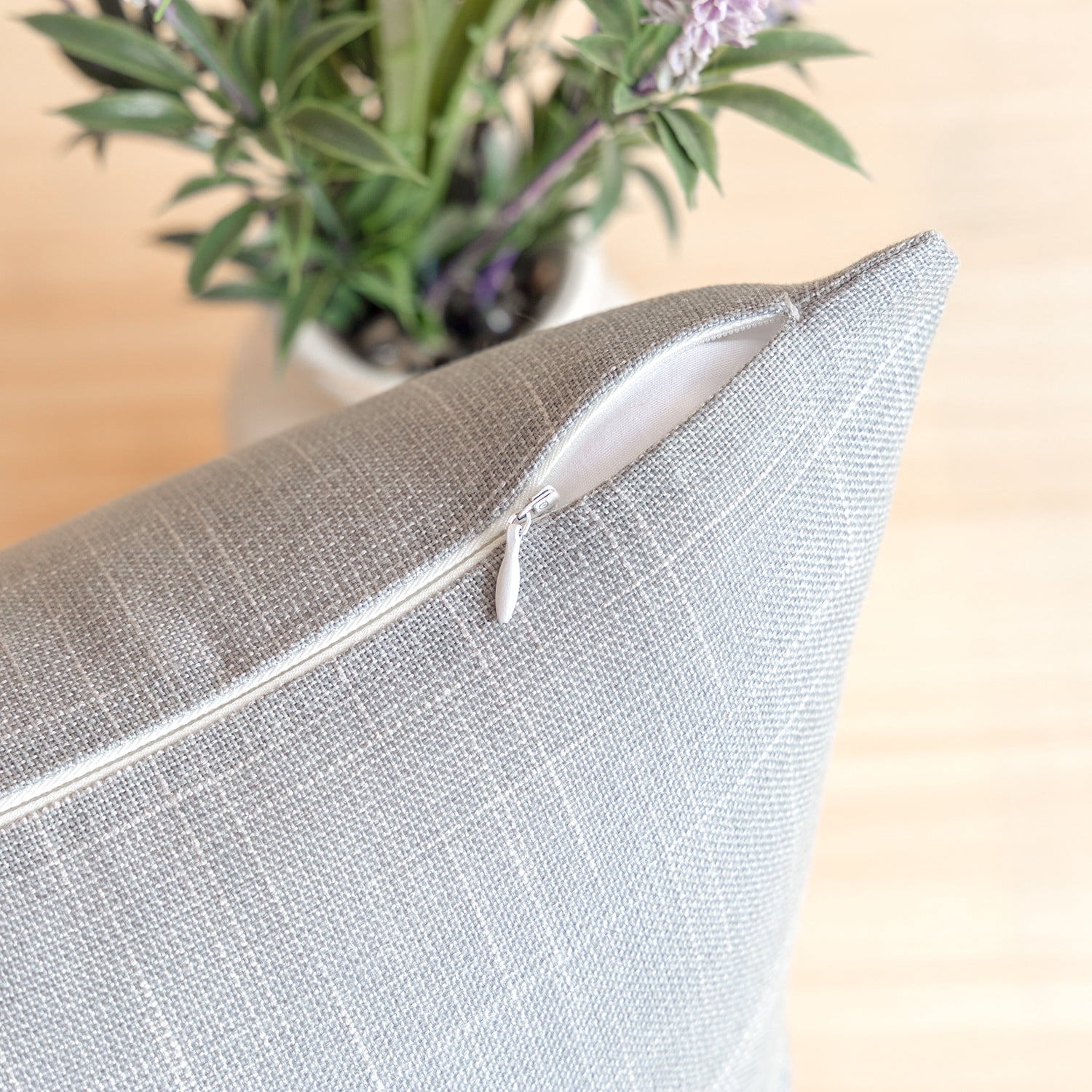 Phantoscope 18" x 18" Farmhouse, Rustic, Traditional Light Gray Striped Polyester Blend Throw Pillow , ( 2 Count)