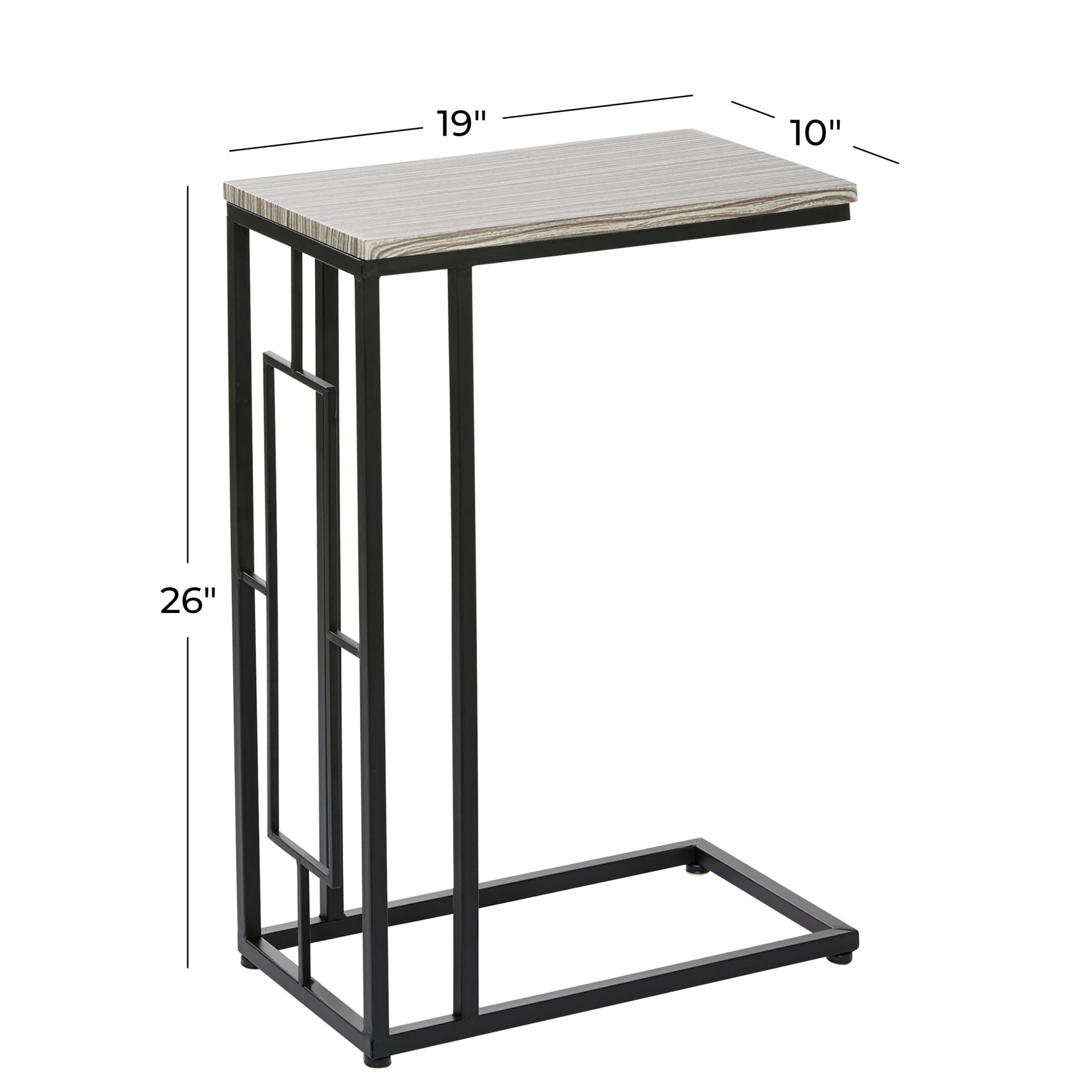 DecMode 10" x 26" Light Brown Metal C-Shaped Accent Table with Black Metal Base, 1-Piece